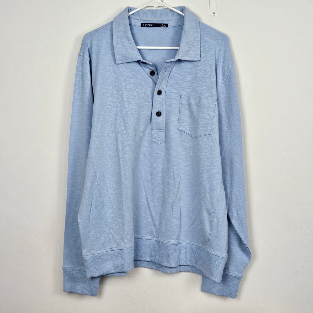 B. Draddy Polo Mens Sz XL Light Blue Long Sleeve Soft Slub Knit Chest Pocket